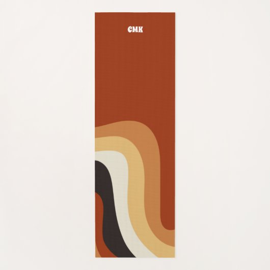 レトロ70sオレンジ抽象芸術Groovy Hippieモノグラム ヨガマット (正面)