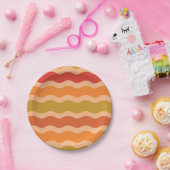 レトロ70sオレンジ色の赤い緑のGroovy波 ペーパープレート (パーティー)