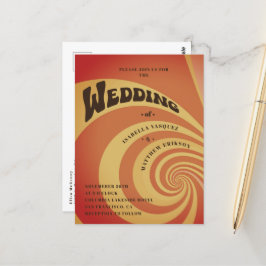 レトロ70sオレンジ色の黄色のQRコード結婚s ポストカード