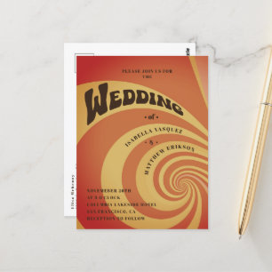 レトロ70sオレンジ色の黄色のQRコード結婚s ポストカード