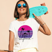 レトロ70sカリフォルニアビーチヴィーベピンクパープルサンセット tシャツ