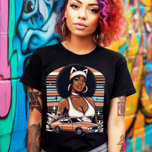 レトロ70sガール tシャツ