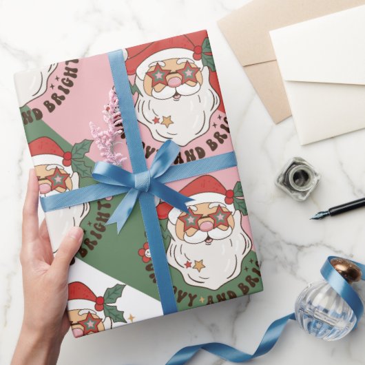 レトロ70sグルービーとブライトサンタクロース ラッピングペーパー (ギフト)