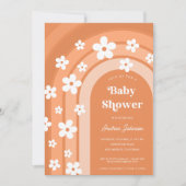 レトロ70sグルービーデイジーボホレインボーベビーシャワー 招待状 (正面)