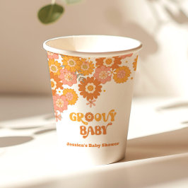 レトロ70sグルービーベビーフローラベビーシャワー 紙コップ