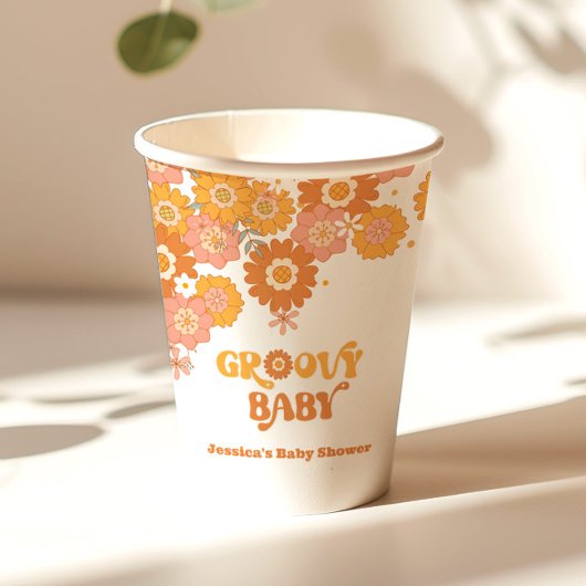 レトロ70sグルービーベビーフローラベビーシャワー 紙コップ