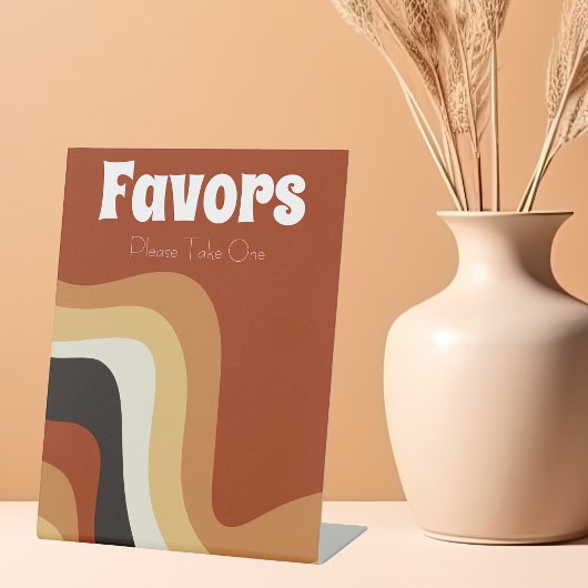 レトロ70sグルーヴィオレンジボヘミアン結婚式の引き出物 台座サイン