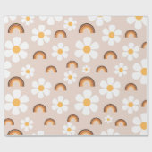レトロ70sグルーヴィヒッピーデイジー&テラコッタレインボー ラッピングペーパー (フラット)