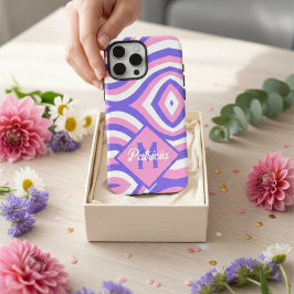 レトロ70'sグルーヴィーピンクパープルサイケデリックモノグラム iPhone 16 pro maxケース