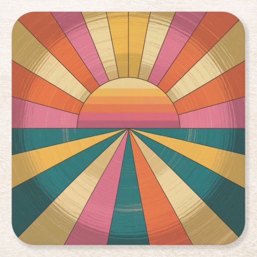 レトロ70sサンセットコースターセット スクエアペーパーコースター (正面)