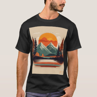 レトロ70sサンセットマウンテンキャンバス | ビンテージ自然 tシャツ
