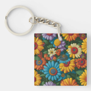 レトロ70sスタイルカラフルデイジー キーホルダー