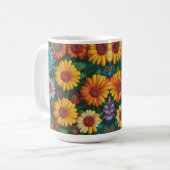 レトロ70sスタイルカラフルデイジー コーヒーマグカップ (正面左)