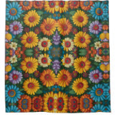 レトロ70sスタイルカラフルデイジー シャワーカーテン (正面)