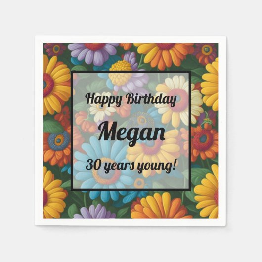 レトロ70sスタイルカラフルデイジー スタンダードカクテルナプキン (正面)