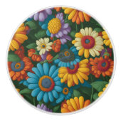 レトロ70sスタイルカラフルデイジー セラミックノブ (正面)