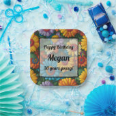 レトロ70sスタイルカラフルデイジー ペーパープレート (パーティー)