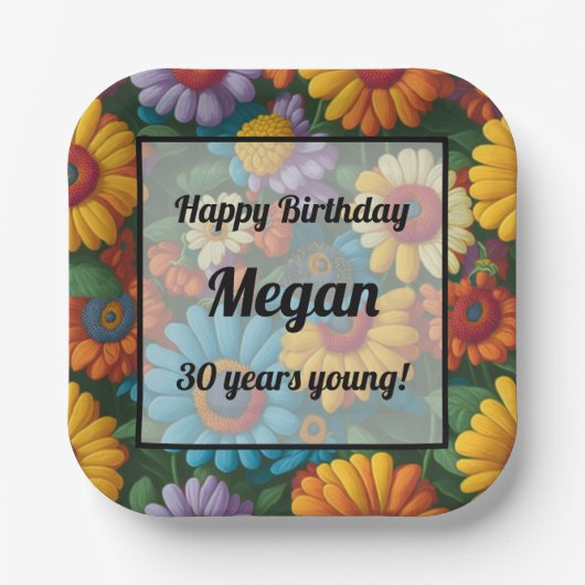 レトロ70sスタイルカラフルデイジー ペーパープレート (正面)