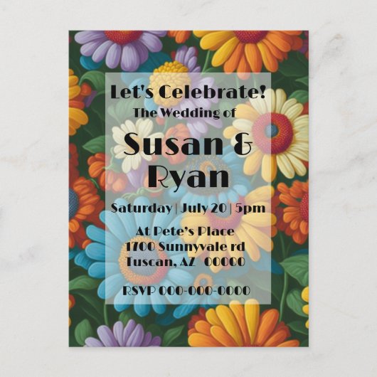 レトロ70sスタイルカラフルデイジー ポストカード (正面)