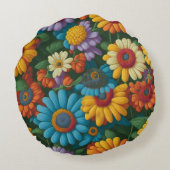 レトロ70sスタイルカラフルデイジー ラウンドクッション (裏面)