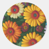 レトロ70sスタイルカラフルデイジー ラウンドシール (正面)