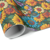 レトロ70sスタイルカラフルデイジー ラッピングペーパー (ロールコーナー)