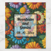 レトロ70sスタイルカラフルデイジー ワインラベル (シングルラベル)