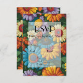 レトロ70sスタイルカラフルデイジー 出欠カード (正面/裏面)