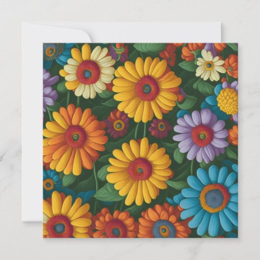 レトロ70sスタイルカラフルデイジー 招待状 (正面)