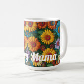 レトロ70sスタイルカラフルデイジーGroovy Mama コーヒーマグカップ (正面右)