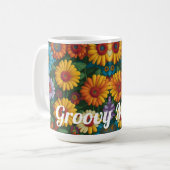 レトロ70sスタイルカラフルデイジーGroovy Mama コーヒーマグカップ (正面左)
