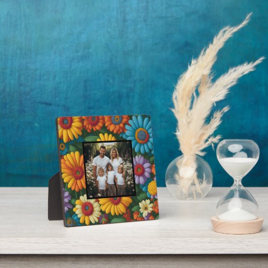レトロ70sスタイルカラフルフローラの個人用写真 フォトプラーク (インサイチュ)