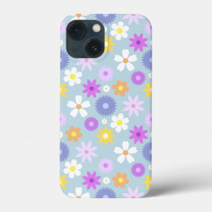 レトロ70sスタイルフラワーパターンパステルカラー iPhone 13 miniケース