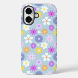 レトロ70sスタイルフラワーパターンパステルカラー iPhone 16ケース