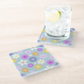 レトロ70sスタイルフラワーLgパターンパステルカラー ガラスコースター (アングル)