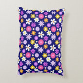 レトロ70sスタイル花Rptパターンの濃い青 アクセントクッション (裏面(縦))