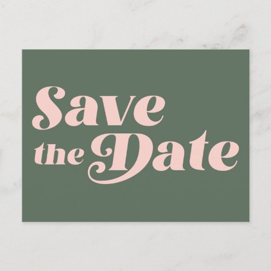 レトロ70sタイポグラフィピンクと緑の日付を保存 ポストカード (正面)