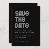 レトロ70sディスコフォントユニーク白黒結婚ズ セーブザデート (正面/裏面)