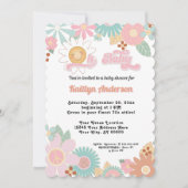 レトロ70sデイジーピンクピーチガールOhベビーシャワー 招待状 (正面)