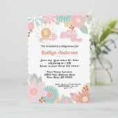 レトロ70sデイジーピンクピーチガールOhベビーシャワー 招待状 (スタンド正面)