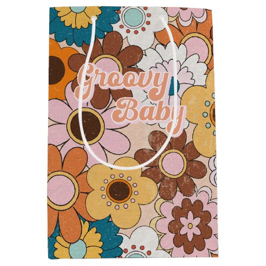 レトロ70sデイジーGroovyベビーフローラヴィンテージ60s ミディアムペーパーバッグ (正面)
