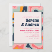 レトロ70sパステルピンクグルーヴィー抽象芸術 招待状 (正面)