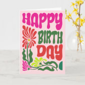 レトロ70sヒッピーサイケデリックフラワー誕生日 カード (黄色い花)