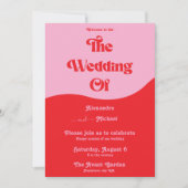 レトロ70sピンクと赤のネオン結婚式招待状 招待状 (正面)