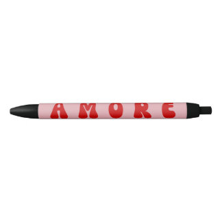 レトロ70'sピンクと赤のAMOREバブルフォント 黒ボールペン
