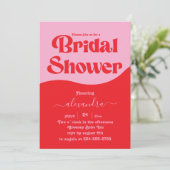 レトロ70sピンクと赤ネオンブライダル招待状 招待状 (スタンド正面)