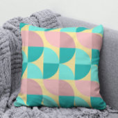 レトロ70sピンクティール(緑がかった色)&イエロー中世紀抽象芸術 クッション