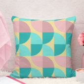 レトロ70sピンクティール(緑がかった色)&イエロー中世紀抽象芸術 クッション