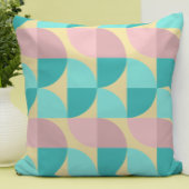 レトロ70sピンクティール(緑がかった色)&イエロー中世紀抽象芸術 クッション
