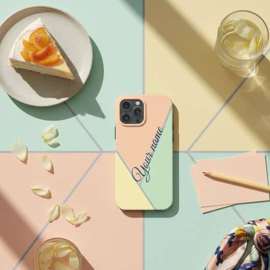 レトロ70Sピンクティール（緑がかった色）パステルカラーブロックパターン Case-Mate iPhoneケース